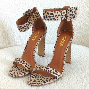X2B Cheetah Print Ankle Strap Heels